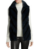 Mink Fur Chevron Zip Vest, Black Iris