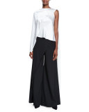One-Shoulder Draped Blouse, Ivory