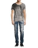 Grim Tim Distressed Slim-Straight Jeans, Medium Blue