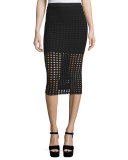 Eyelet Jacquard Pencil Skirt, Black