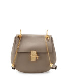 Drew Medium Grain Leather Shoulder Bag, Gray