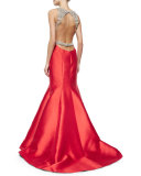 Sleeveless Jeweled-Bodice Mermaid Gown 