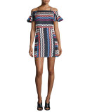 Chevron Cold-Shoulder Mini Dress, Multicolor