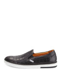 Grove Crocodile-Emobssed Skate Sneaker, Black