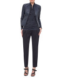 Fitted Stretch-Leather Jacket, Navy