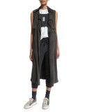 Jewel-Neck Monili-Trim Windowpane Vest Tank, Charcoal
