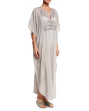 Athenee Embroidered Caftan Coverup, Gray