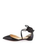Suzanna Leather Crisscross Red Sole Flat, Black