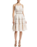 Sleeveless Open-Stitch Seamed Dress, Porcelain
