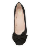 molly suede low-heel bow pump, black