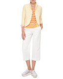 Striped Short-Sleeve Silk Blouse, Cream/Marigold/Sun