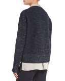 Knit Drop-Shoulder Pullover Sweater, Blue