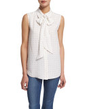 Le Scarf Sleeveless Dot-Print Blouse, Blanc Dot