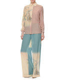 Degrade Printed Wide-Leg Pants, Celeste Light Blue