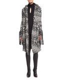 Multipattern Hooded Leather-Trim Coat, Black/White
