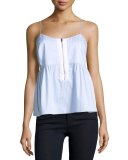 Eloise Striped Poplin Tank, Light Blue/White