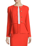 Peplum Textural-Twill Jacket, Geranium