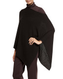 Washable Wool Crepe Jacquard Poncho, Clove