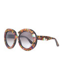 Butterfly-Print Round Sunglasses