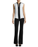 Sleeveless Two-Tone Blouse, Ivory