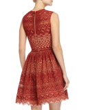 Sleeveless Fit-&-Flare Lace Dress, Cadillac