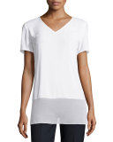 Georgette-Hem V-Neck Tee, Bianco