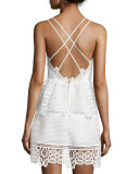 Sleeveless Lace-Trim Peplum Dress, White