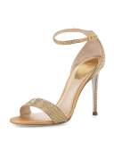 Crystal Ankle-Wrap 105mm Sandal, Gold