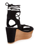 Cady Lace-Up Platform Wedge Sandal, Black