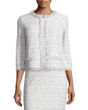 Izza Tweed 3/4-Sleeve Jacket, Putty/Multi