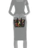 Pashli Mini Floral Leather Satchel Bag, Black/Multi