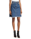 A-Line Denim Skirt W/Frayed Trim, Natural Blue Vintage