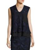 Sleeveless Layered Floral Lace Top, Blue