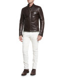 Eastham Slim-Fit Moto Jeans, Natural White