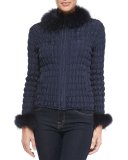 Reversible Rabbit Fur/Ruched Jacket, Black