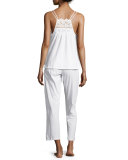 Cotton Cluny Lace-Trim Pajama Set, White