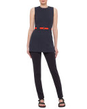 Sleeveless Jewel-Neck Belted Tunic, Navy