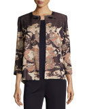 Floral Impressionism 3/4-Sleeve Jacket, Navy/Rust/Gold