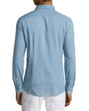 Slim-Fit Chambray Twill Sport Shirt, Navy