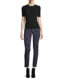 Sakura Cropped Floral Skinny Pants, Navy