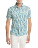 Floral Jacquard Short-Sleeve Sport Shirt, Light Blue