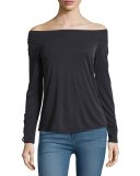 Sandwash Rib Off-the-Shoulder Top, Black