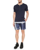Nylon Check Swim Shorts, Navy