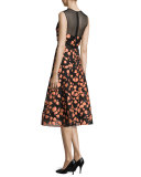 Fil Coupe Sleeveless Full-Skirt Dress, Shell/Black