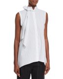 Sleeveless Striped Tie-Neck Shirt, Multi