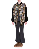 Cat-Embroidered Bomber Jacket, Black