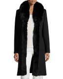 Long Fur-Trimmed Wool Tuxedo Coat