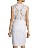 Benita Sleeveless Lace-Back Sheath Dress, Optic White