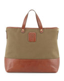 Men's Twill and Leather Tote Bag, Olive 