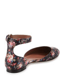 Lina Rose-Print Ankle-Wrap Flat, Black/Multi
